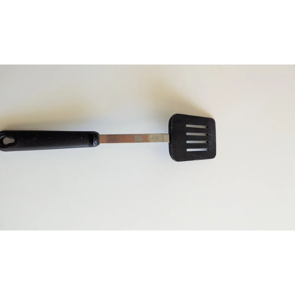 Vintage Black Slotted Nylon Turner Spatula Stainless Steel Neck Plastic Handle